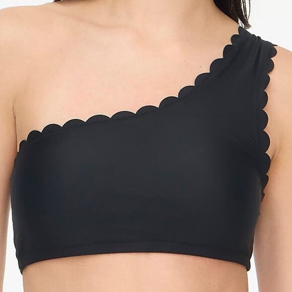 J.Crew Black Scalloped One Shoulder Casual Resort Bikini Top NWT M - Picture 1 of 5